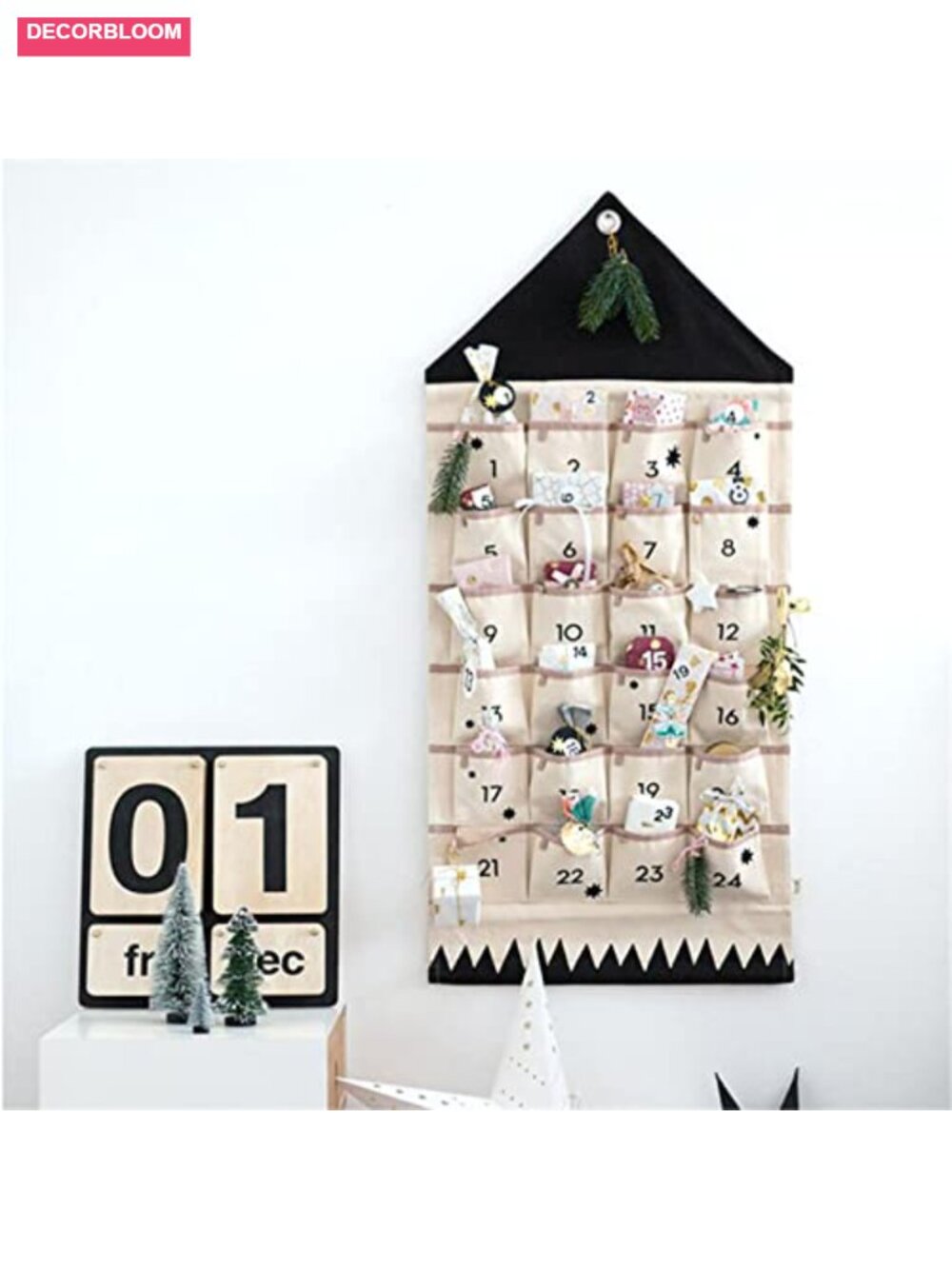 24 Pocket Christmas Advent Calendar Wall Hanging Polyester Holiday Decoration